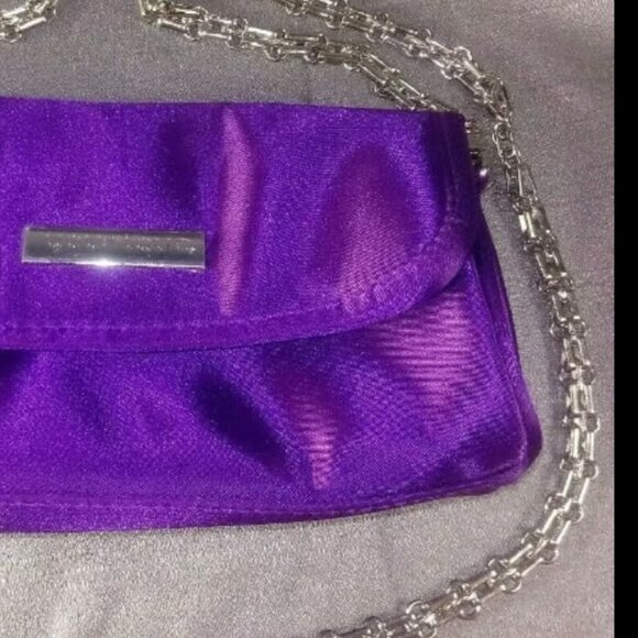 YOUNLOVE Purple Small Makeup Bag Purse Long Strap Clutch Pocketbook 8 x 5 in - Picture 6 of 6